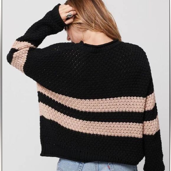 Knot Sisters Stripe Open Knit Black & Cream Sweater (Size Small) - Picture 2 of 6